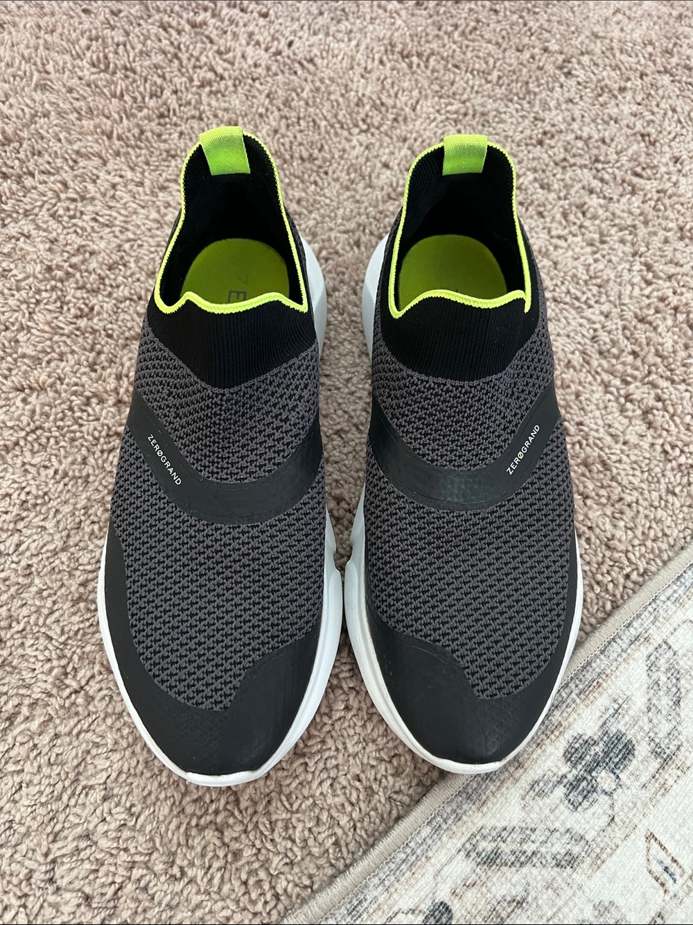 Cole Haan Black Knit Slip-On Sneakers with Lime Accent